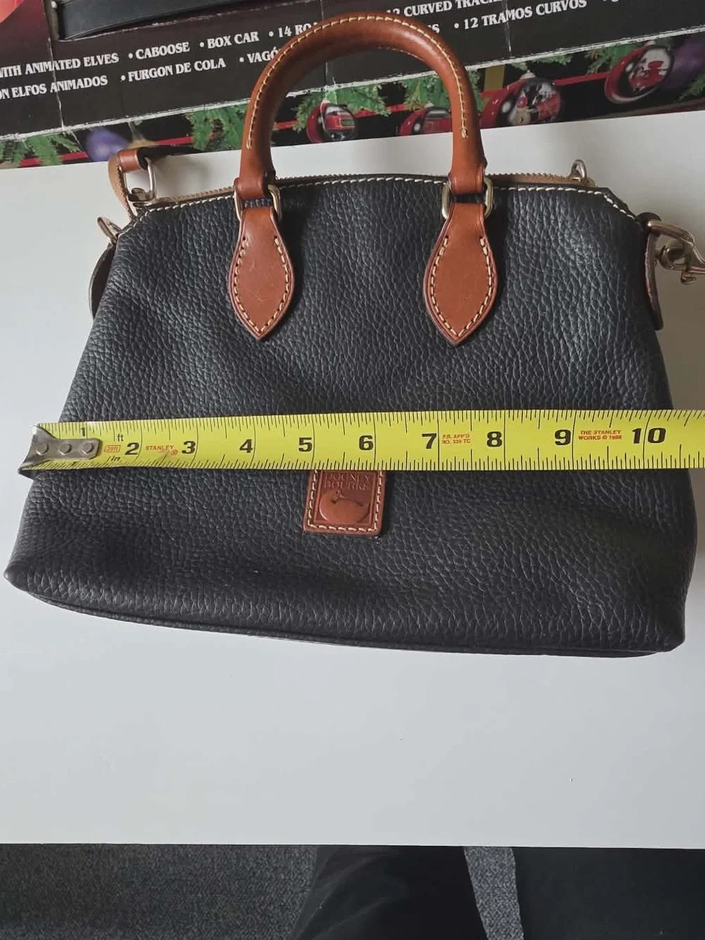Dooney & Bourke Black Pebble Leather Satchel with Brown Trim